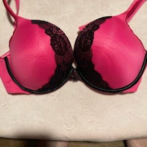 Cacique Vibrant Pink Bra with Black Lace